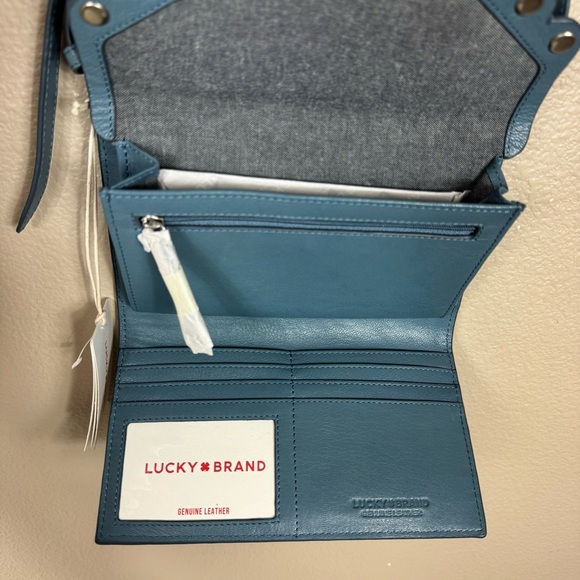 NWT Lucky Brand Ruth Leather Crossbody Organizer Bag dusty blue - Picture 12 of 14